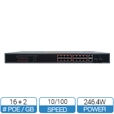 16 Port POE Switch 10/100Base with 2 GB Uplinks