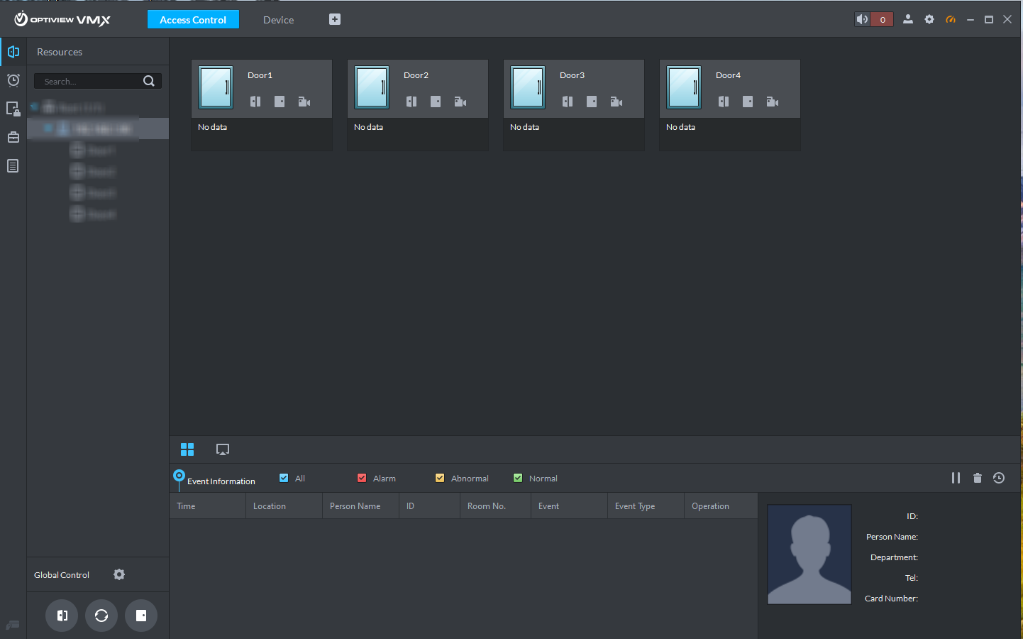 Optiview VMX - Access Control Menu