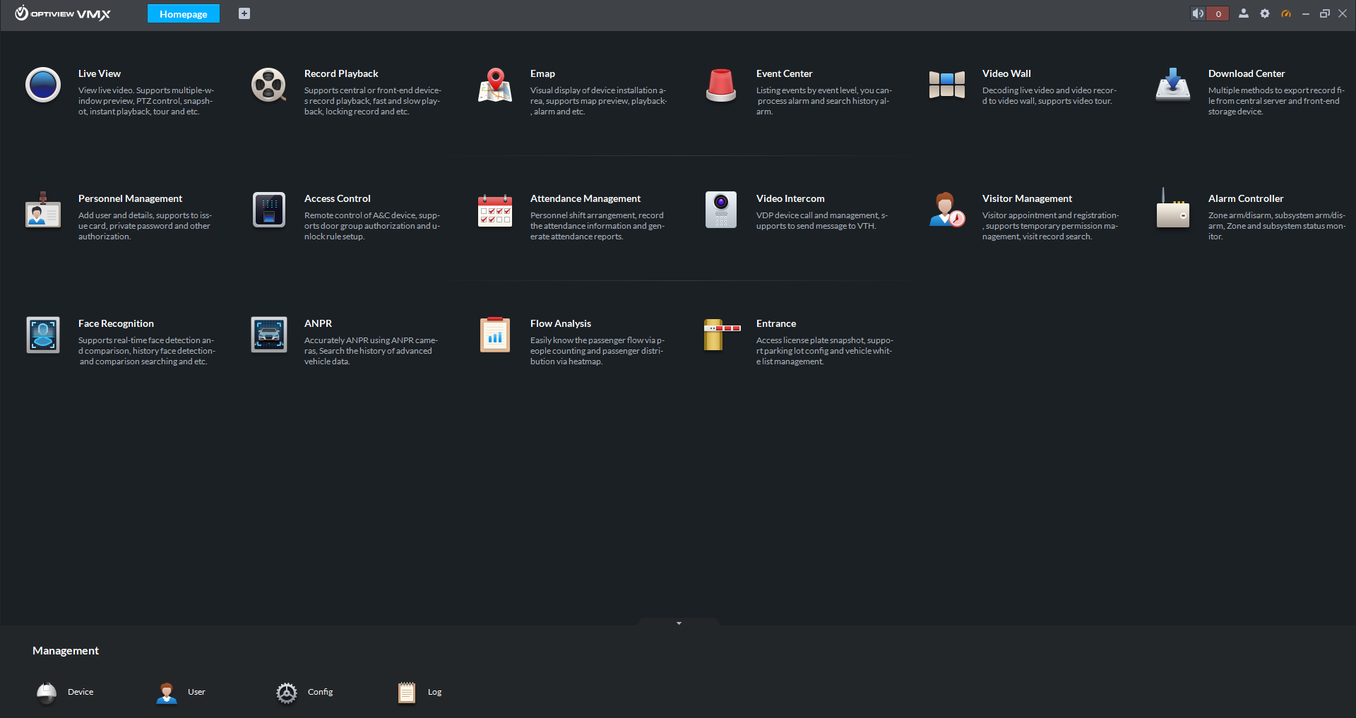Optiview VMX - Home Menu