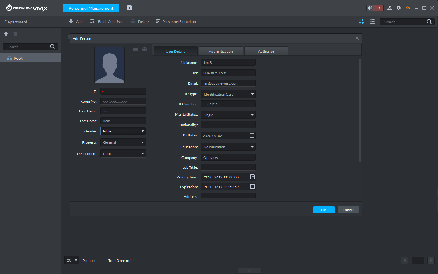 Optiview VMX - Personnel Management