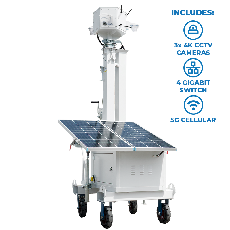 AL600-NS4-EDGE3F-4K-5G Solar Powered Mobile Surveillance Cart with 3x 4K Cameras and 5G Cellular