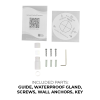 IP4MAB-28-CNAU-NCV Product Image Included Parts - Guide, Waterproof Gland, Screws, Wall Anchors, Key 800x800